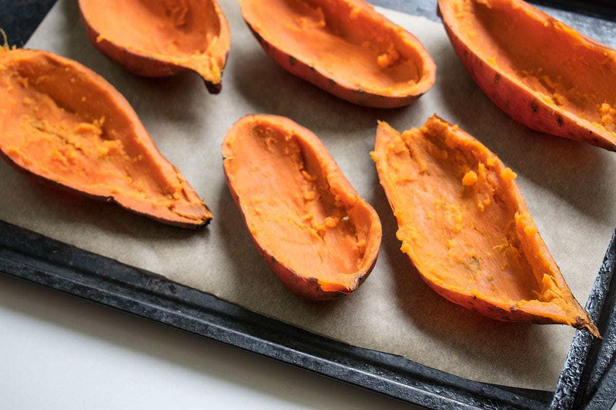 hollowed out sweet potato skins